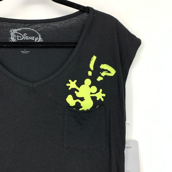 Disney Pajama Set Womens Size Large Tank + Capri Pant Black Lime Green Mickey - Picture 12 of 15
